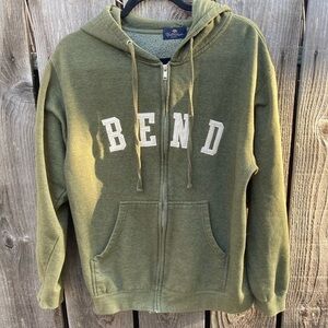 Men's Bend OR Hoodie Green Spell-Out M Yesterday Cotton Full-Zip PAINT STAIN USA